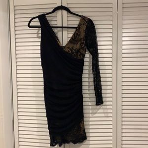 Lacey one sleeved dress with nude bodice